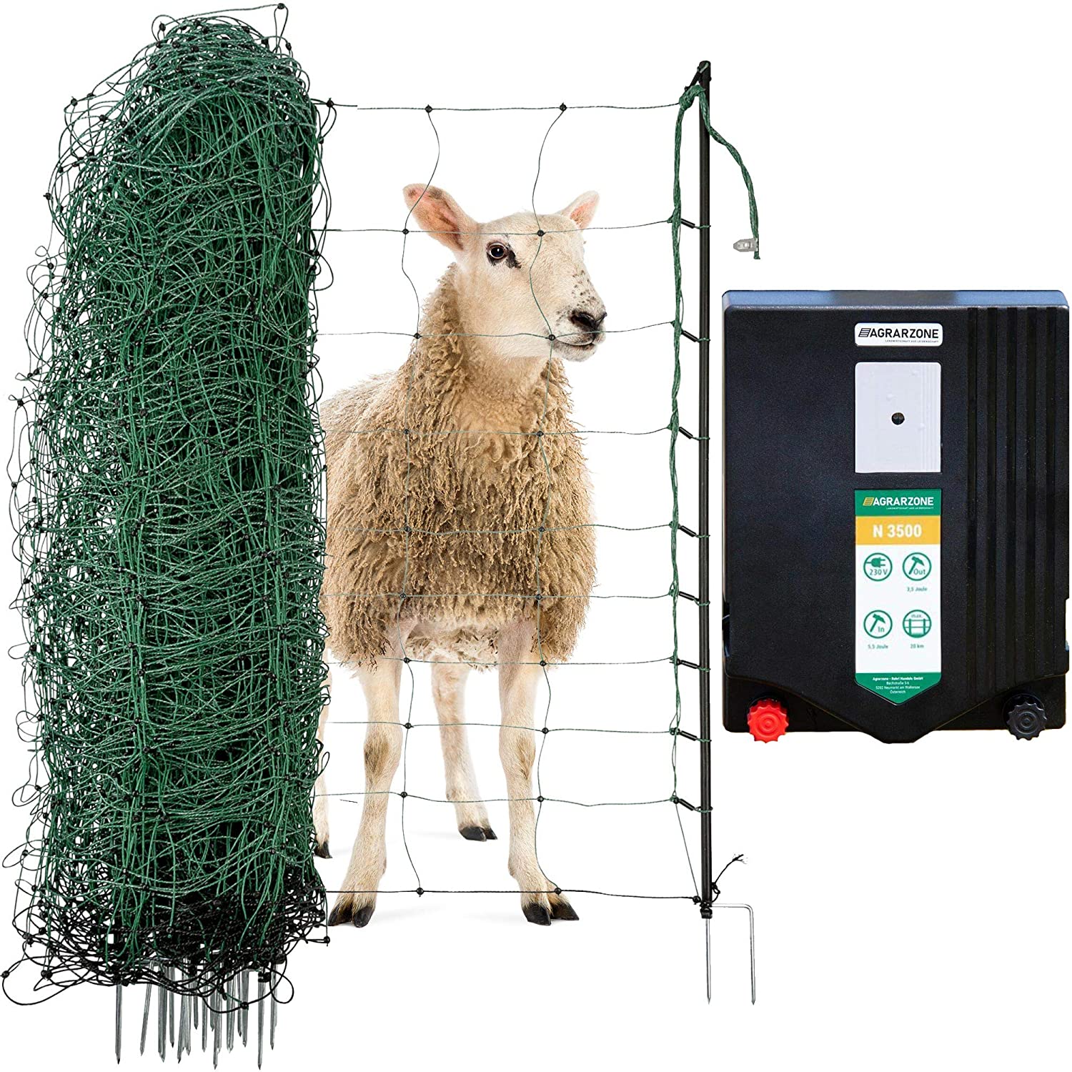 Agrarzone set gard pentru oi N3500 230V, 5,5J, plasă 50m x 90cm, verde