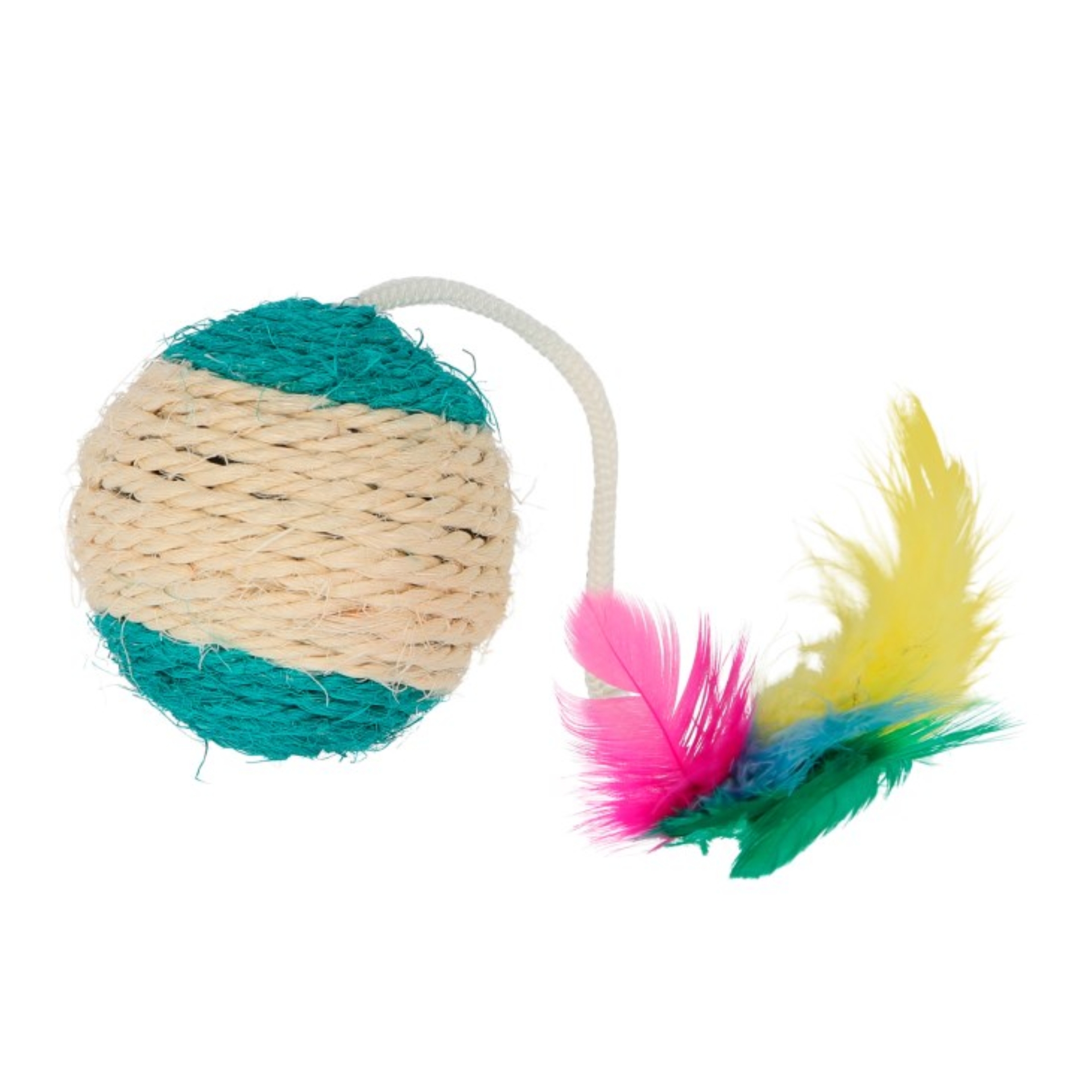 Sisal play ball with rattle + feather 6 cm