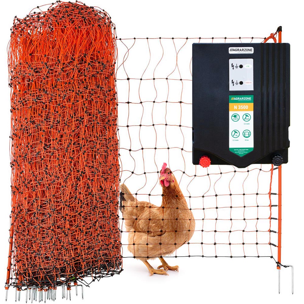 Agrarzone set de garduri pentru păsări de curte N3500 230V, 5,5J, plasă 50m x 112cm, portocaliu