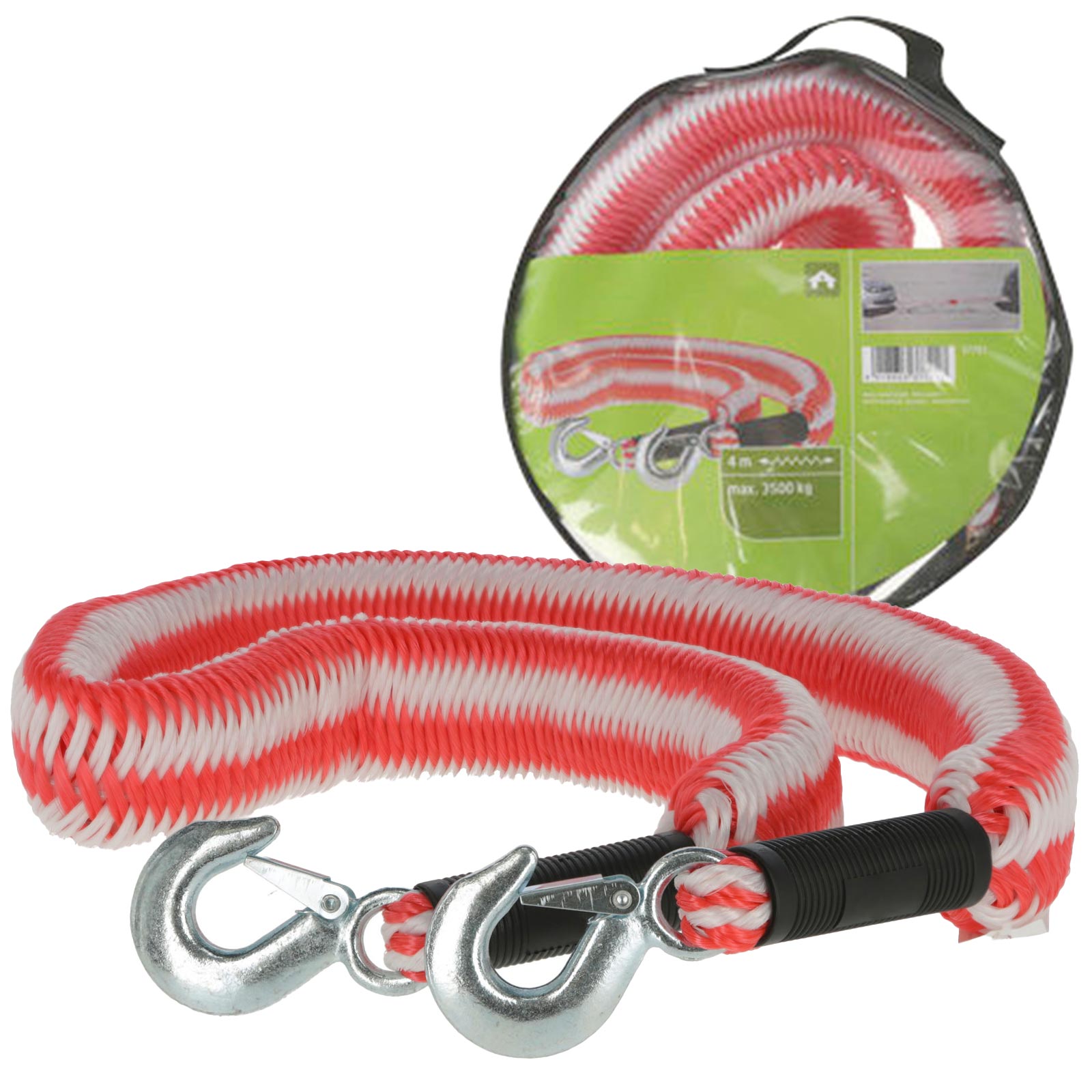 Towing rope elastic 4m, 3500kg, snap hook and flag