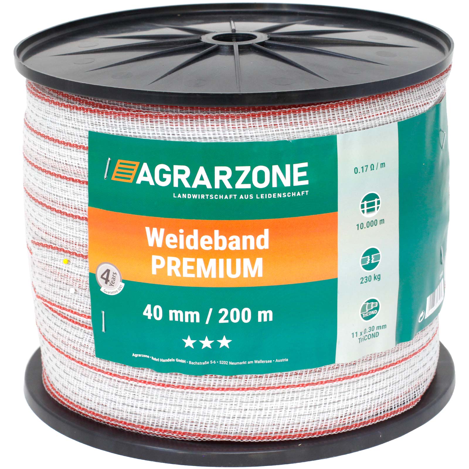 Agrarzone bandă pentru garduri electrice Premium 0,30 TriCOND, alb-roșu 200 m x 40 mm