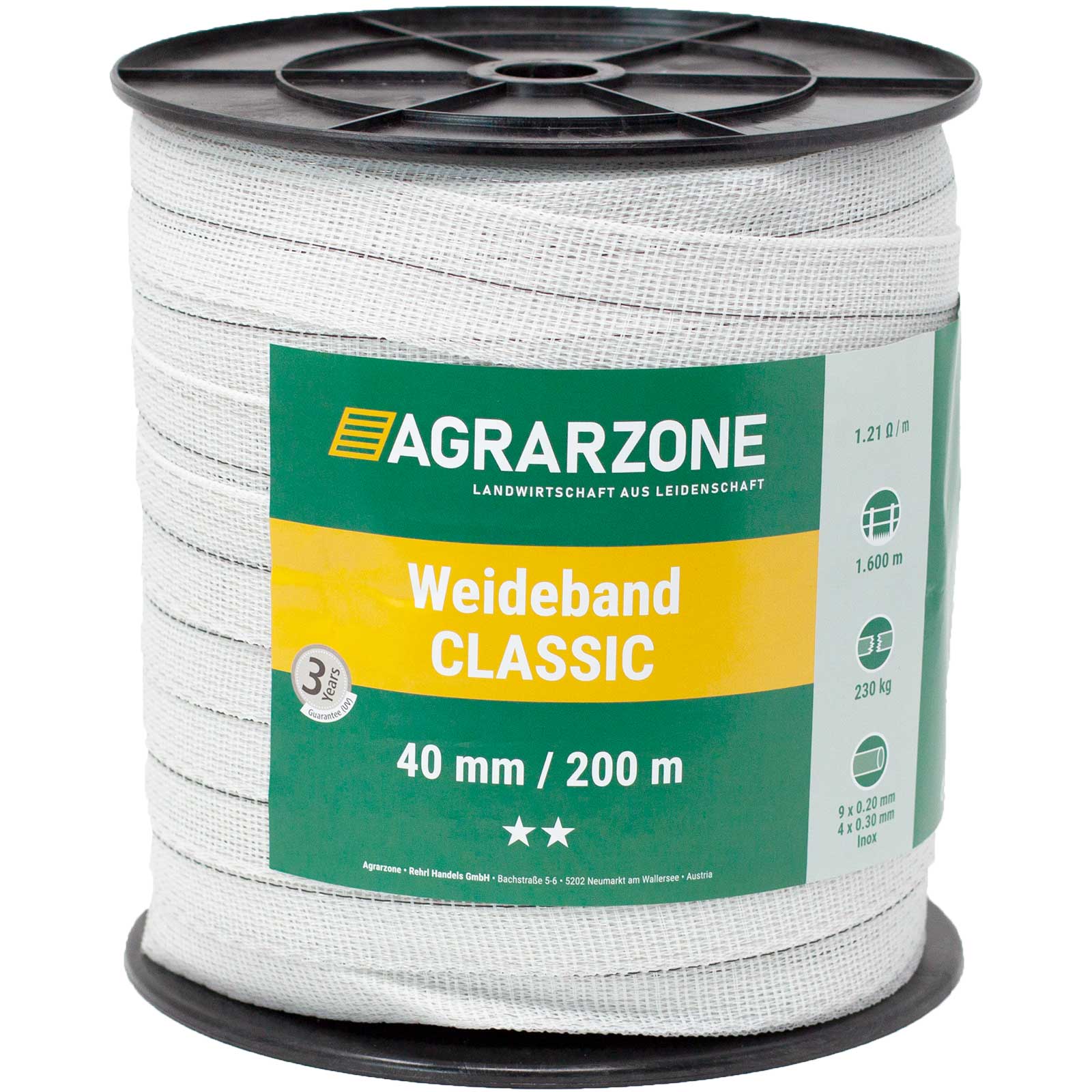 Agrarzone bandă pentru gard electric Classic 0.20 + 0.30 Niro, alb 200 m x 40 mm Agrarzone bandă pentru gard electric Classic 0.20 + 0.30 Niro, alb 200 m x 40 mm