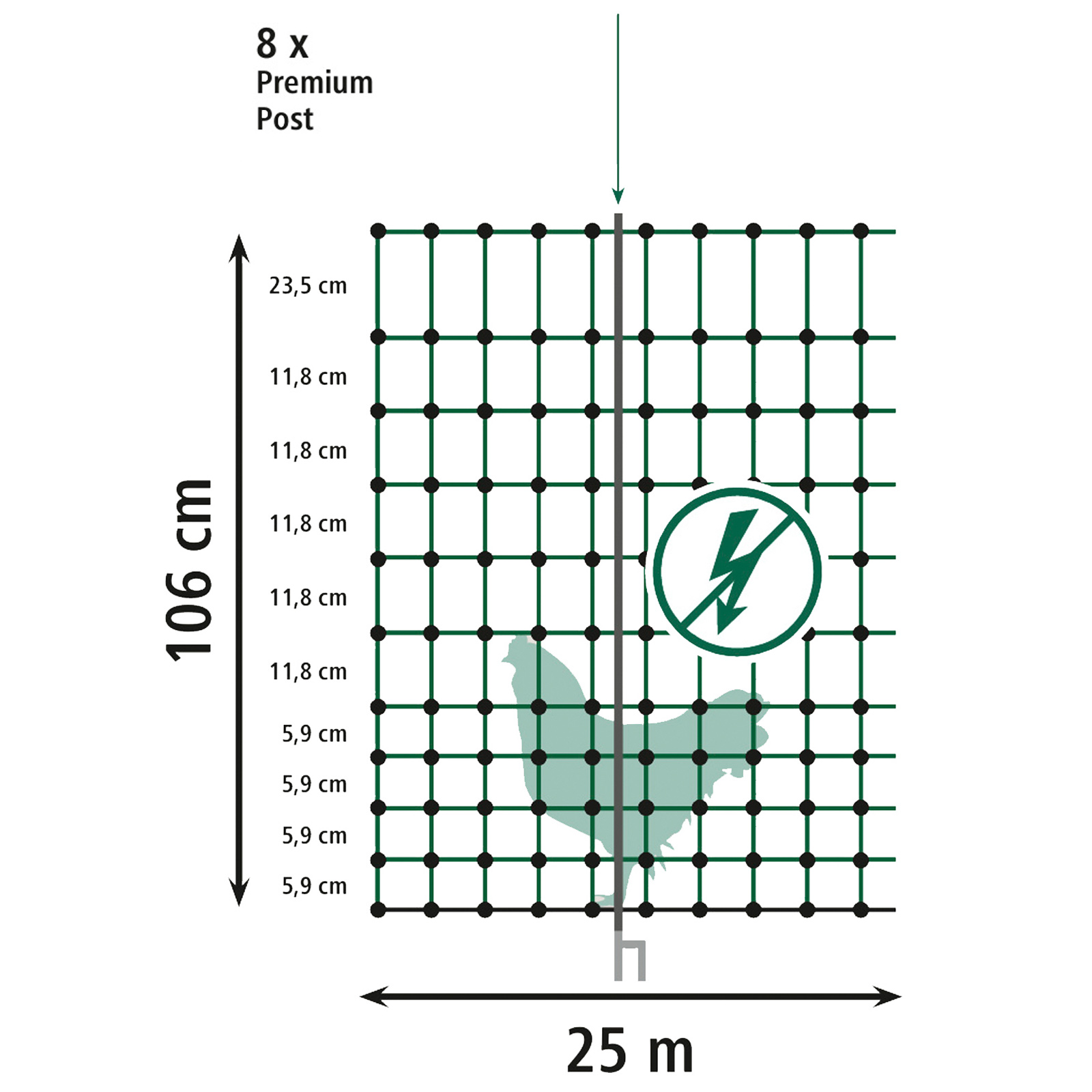 Ako plasă neelectrificabilă pentru părăsi Premium Pfahl, țăruș dublu, verde 25 m x 106 cm