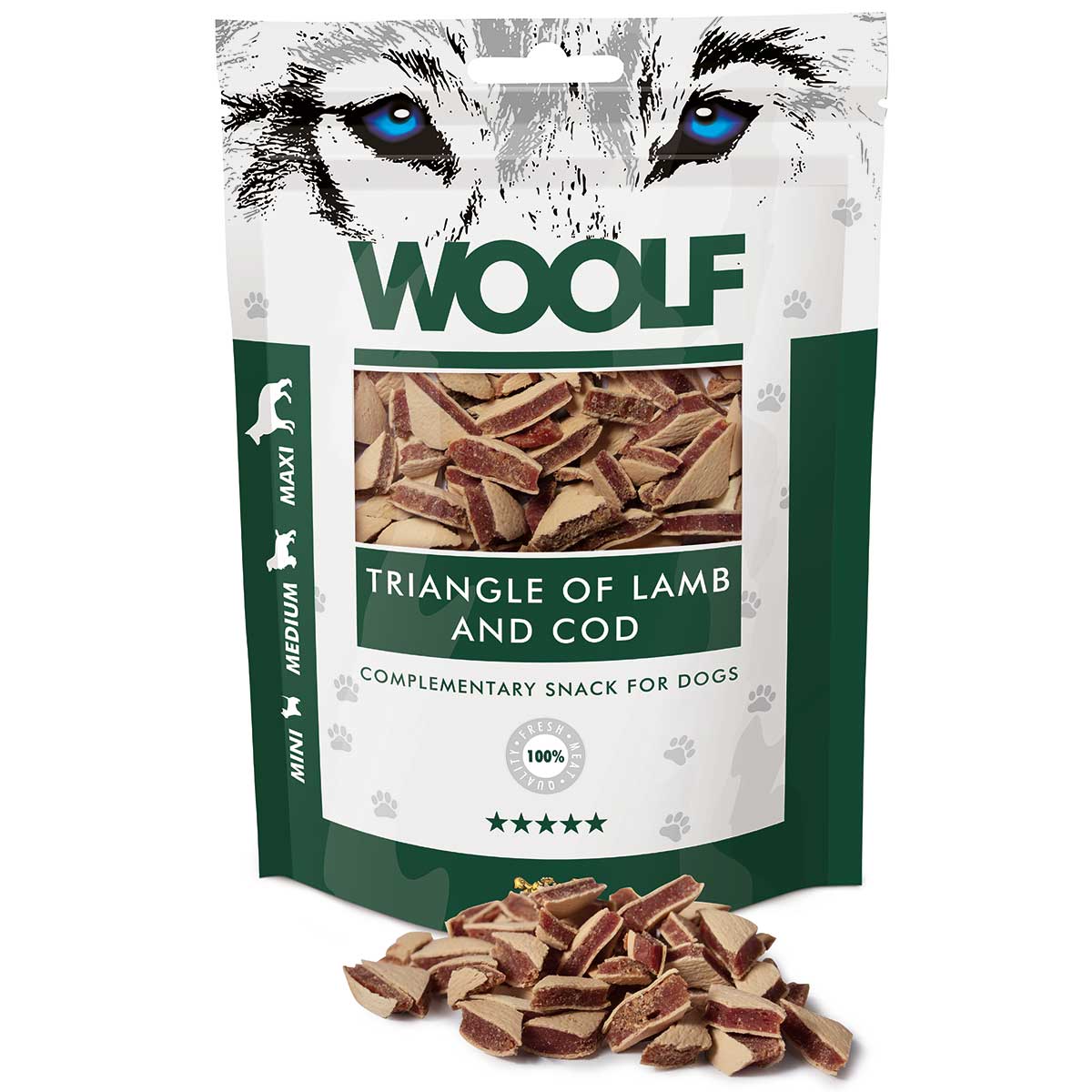 Woolf snack pentru câini cu miel și cod