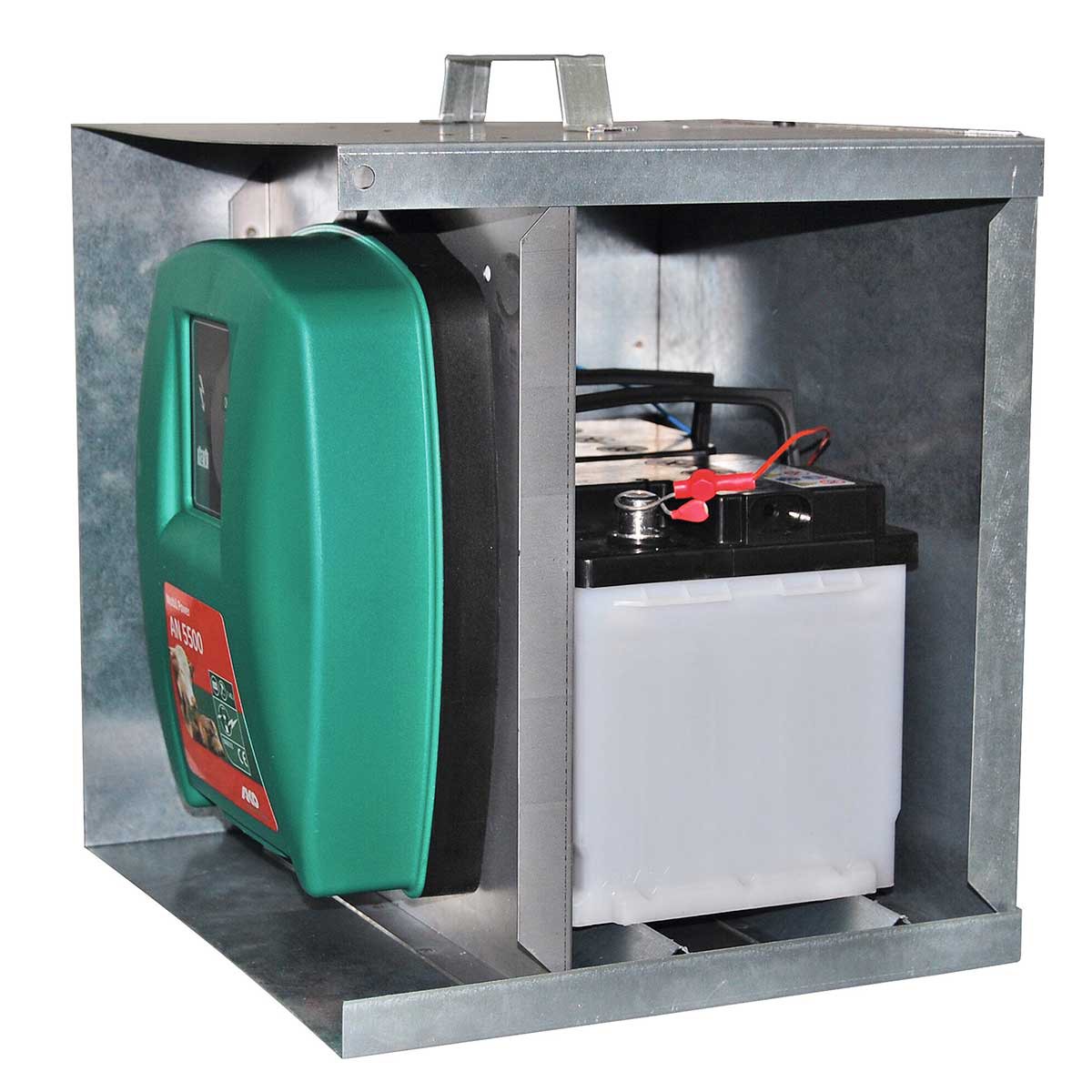 Cutie metalică pentru baterii cu acoperiș pentru AKO generatoare AN-12V Cutie metalică pentru baterii cu acoperiș pentru AKO generatoare AN-12V