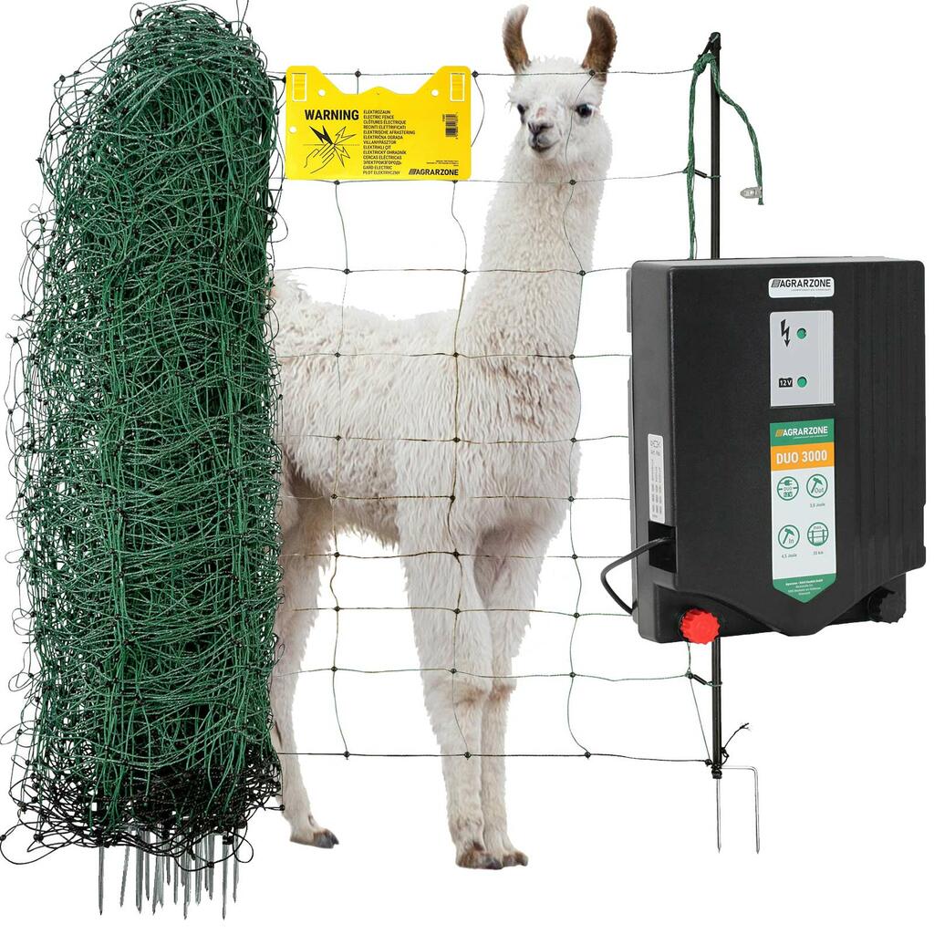 Agrarzone set de gard pentru lama, alpaca și capră DUO 3000 12V/230V, 4.5J, plasă 50m x 108cm, verde