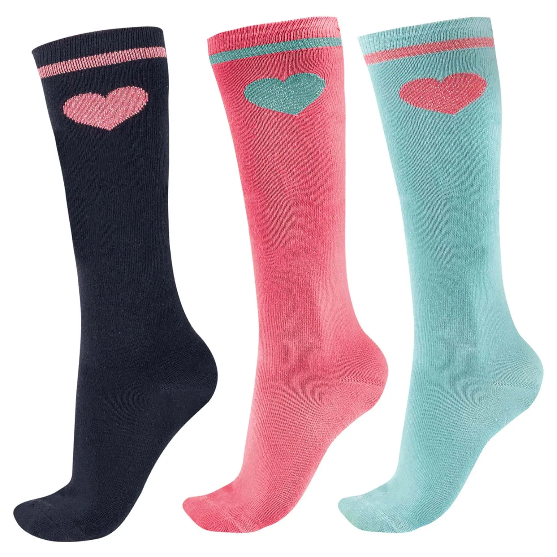 Glitter Riding Socks, kids rose red/mint/night blue 27-30