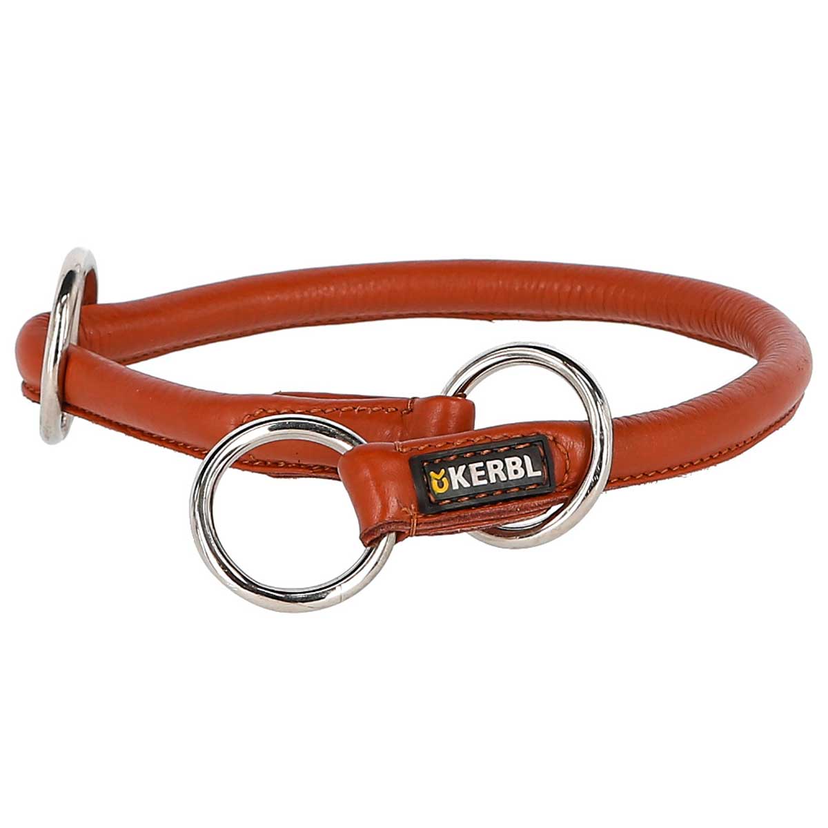 Kerbl Rundleder-Halsband Roma mit Stopper cognac 60 cm