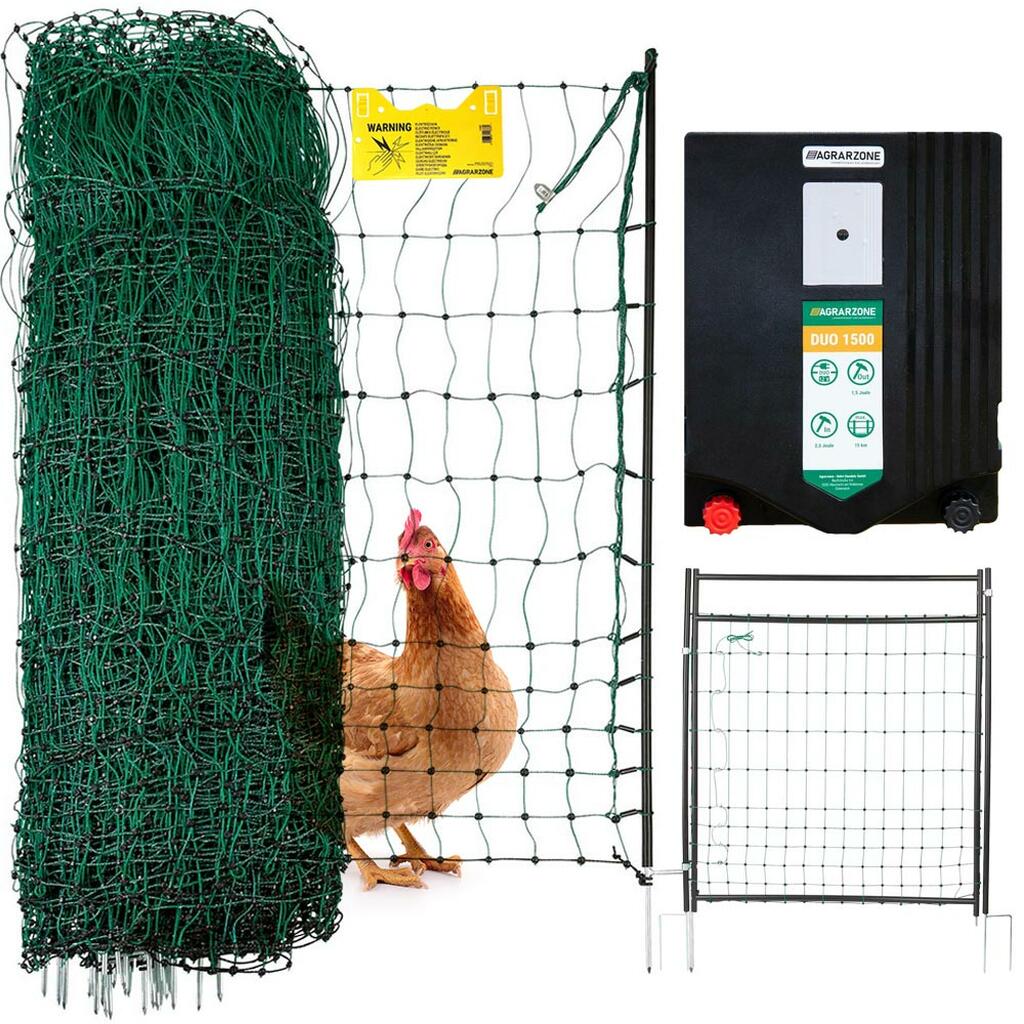 Agrarzone set de garduri pentru păsări de curte DUO 1500, cu poartă, verde