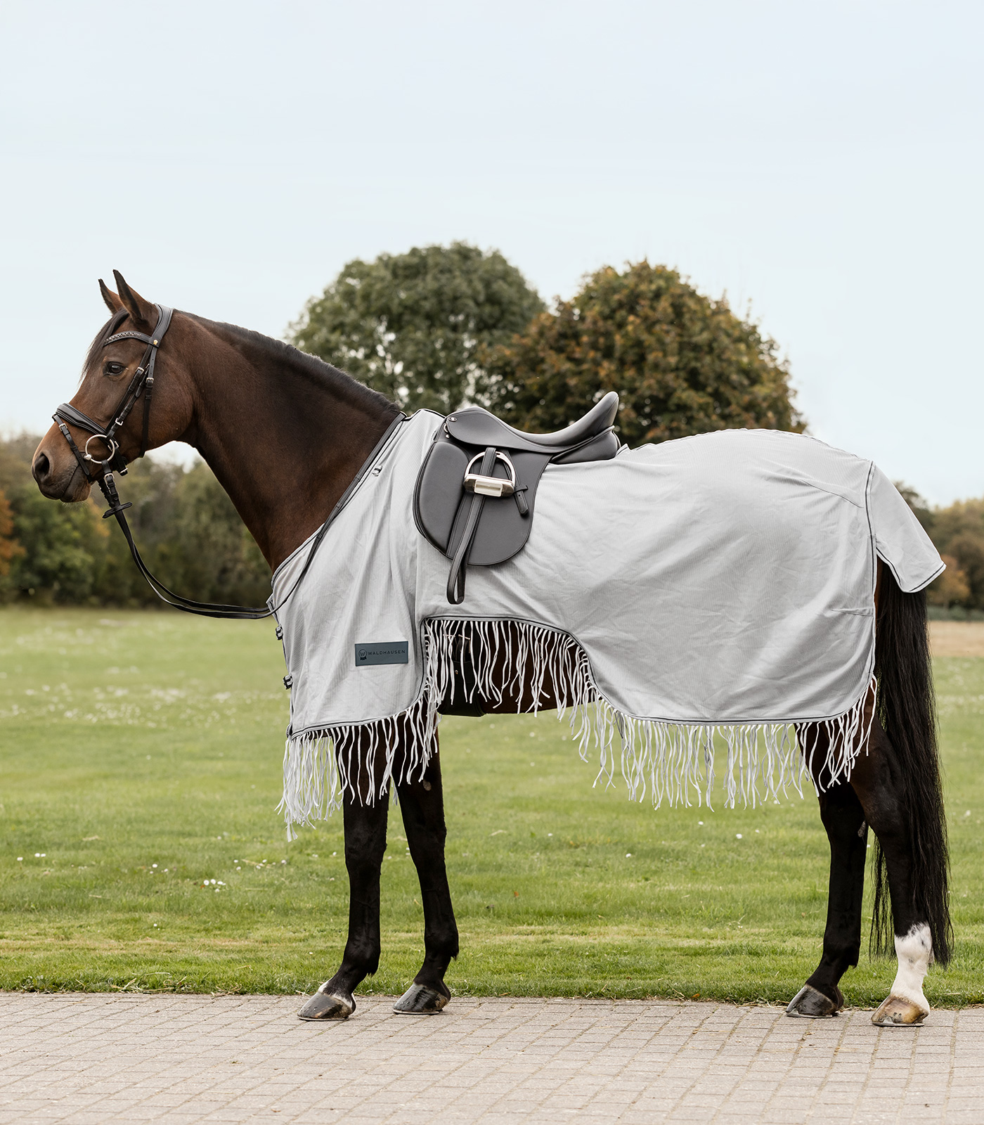 Waldhausen Fly Riding Rug Protect with fringes, silver-grey/grey