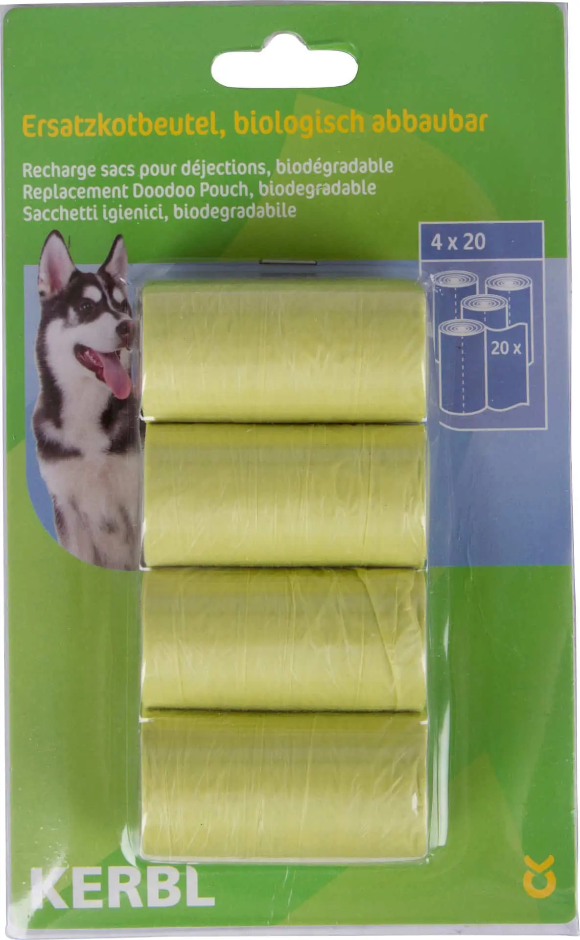 Saci de deșeuri pentru câini verzi, 4x 20 buc biodegradabile