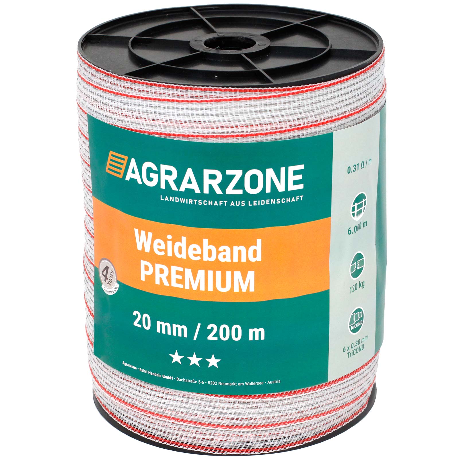 Agrarzone bandă pentru garduri electrice Premium 0,30 TriCOND, alb-roșu 200 m x 20 mm